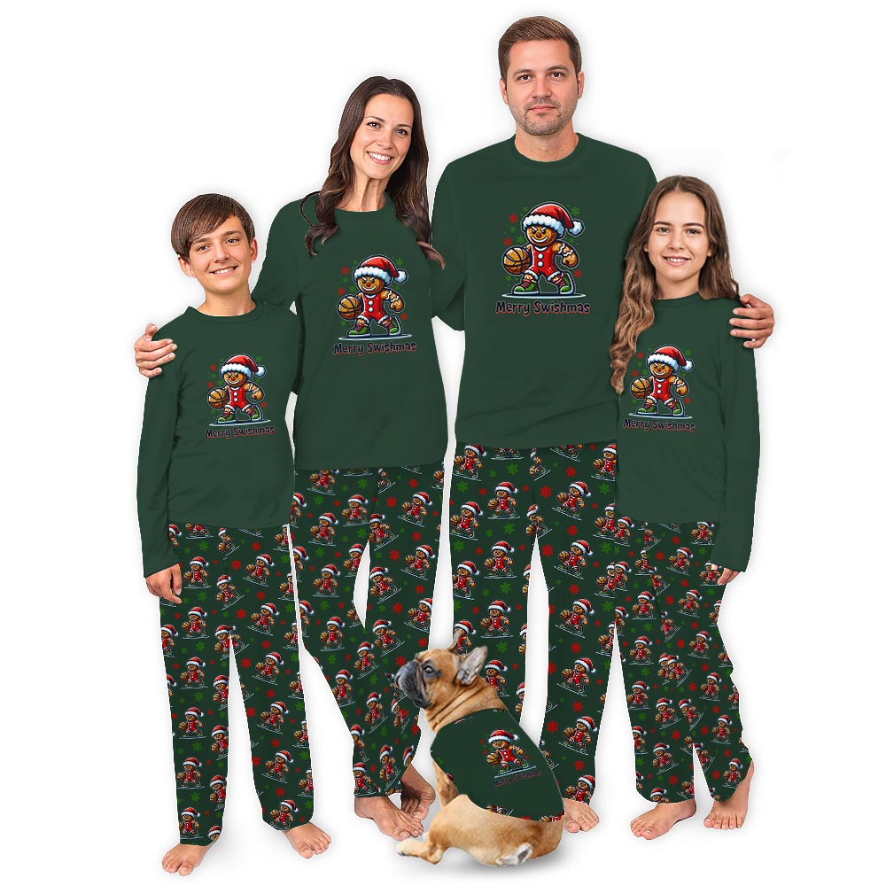 Gingerbread Playing Basketball Christmas Pajamas for Dogs and Family