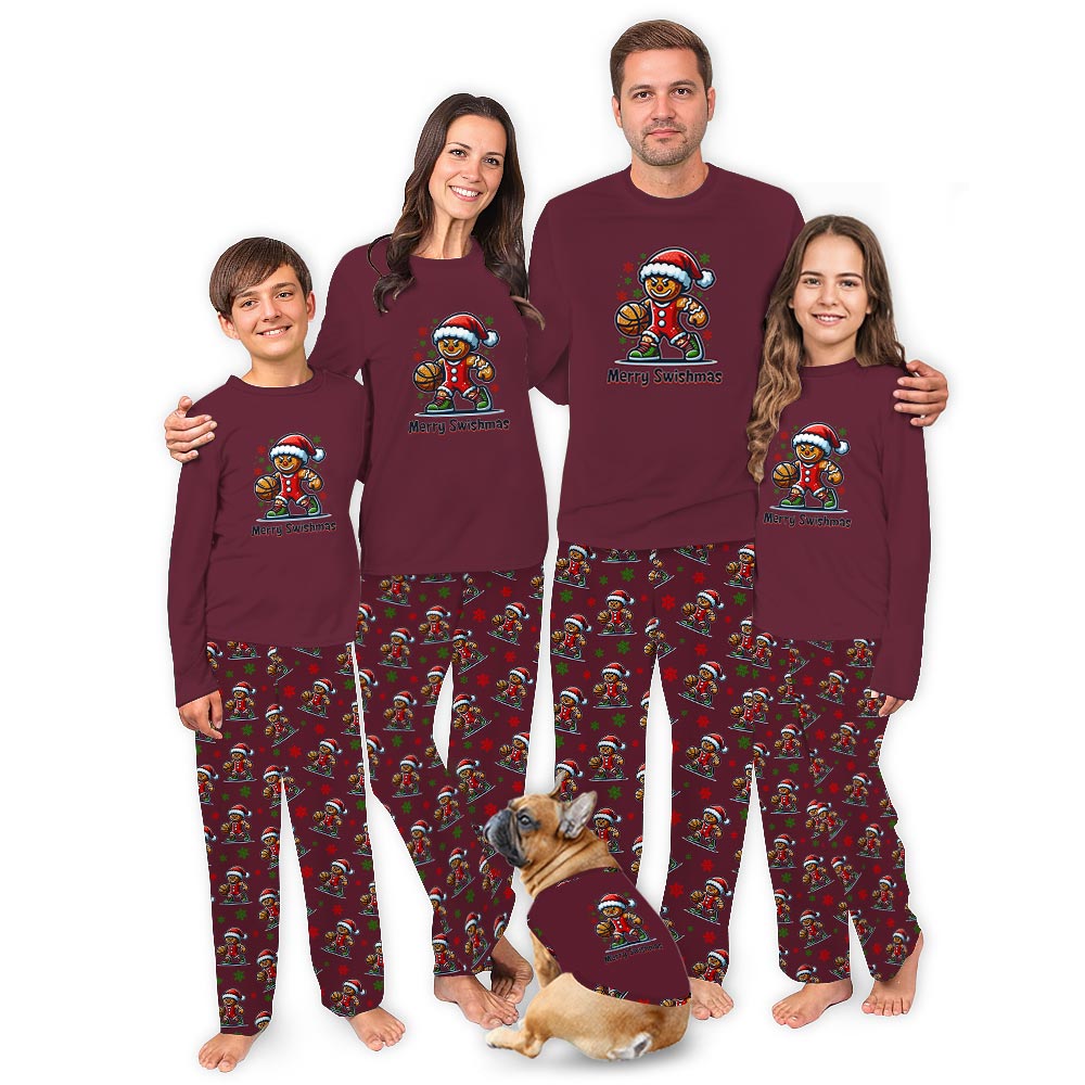 Gingerbread Playing Basketball Christmas Pajamas for Dogs and Family