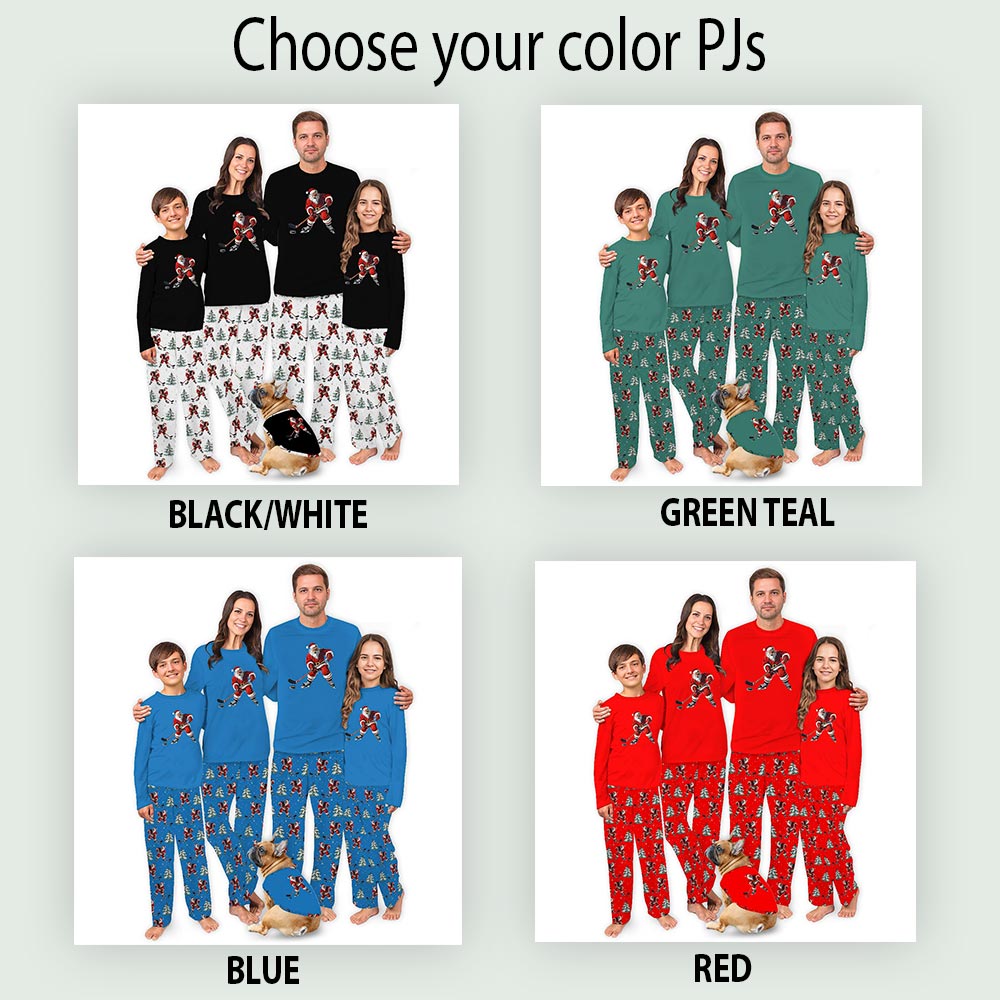 Festive Santa Playing Hockey Dog And Family Christmas Pajamas