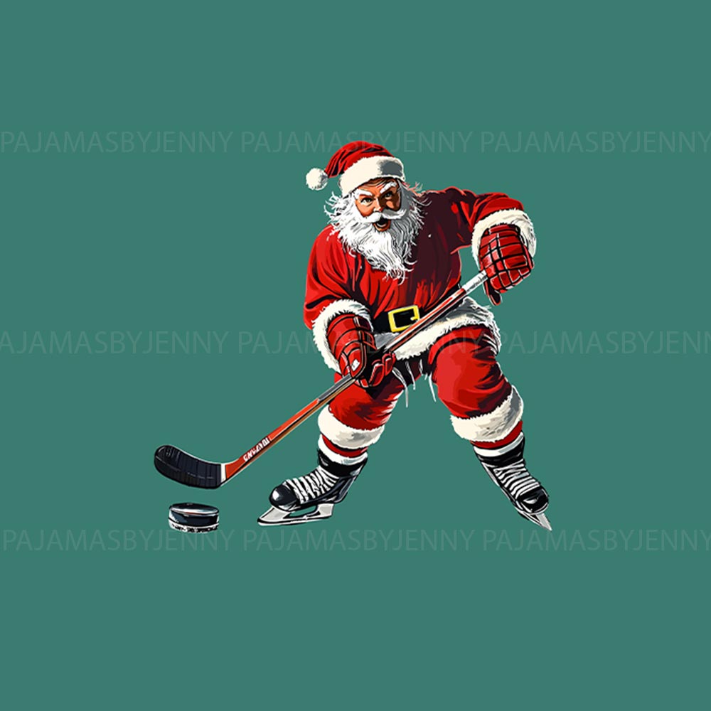 Festive Santa Playing Hockey Dog And Family Christmas Pajamas