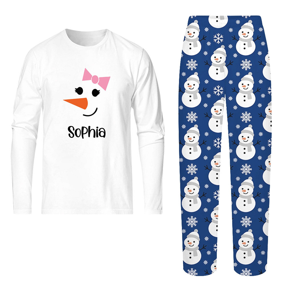 Funny Snowman Face with Name Personalized Christmas PJs in White Funny Snowman Face with Name Personalized Christmas PJs in White