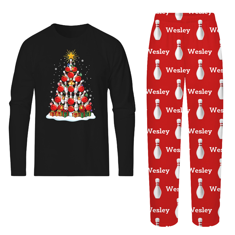 Xmas Tree Bowling with Name Personalized Matching Christmas PJs Xmas Tree Bowling with Name Personalized Matching Christmas PJs