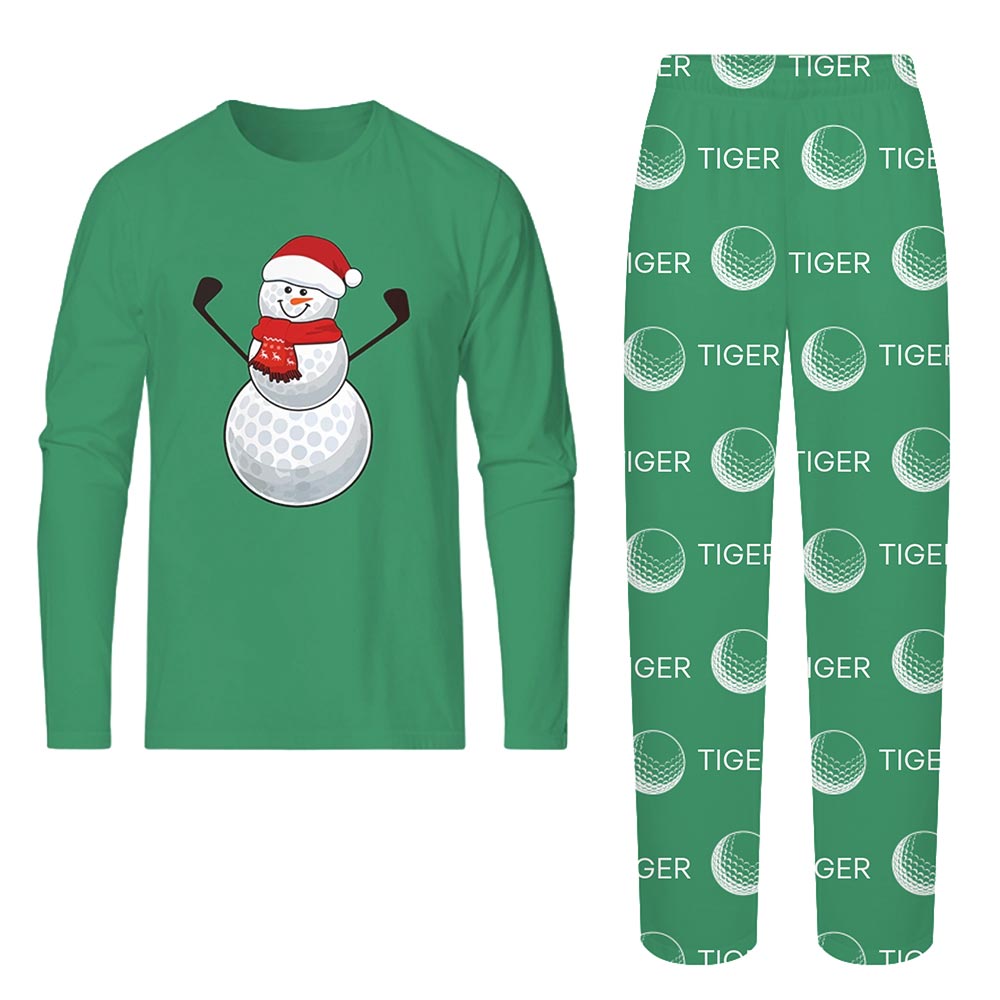 Green Golf Snowman with Name Personalized Matching Christmas Pajamas