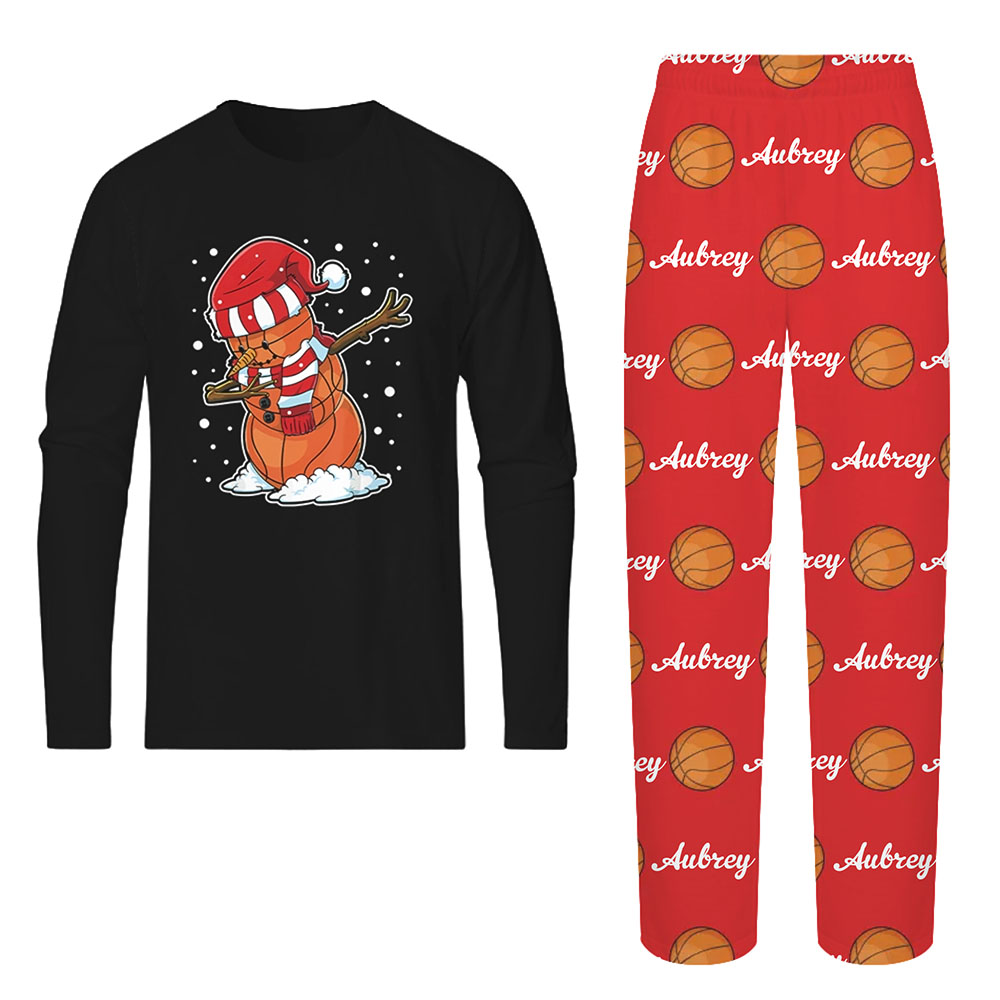 Personalized Basketball Snowman Christmas Pajamas With Name And Fonts Personalized Basketball Snowman Christmas Pajamas With Name And Fonts