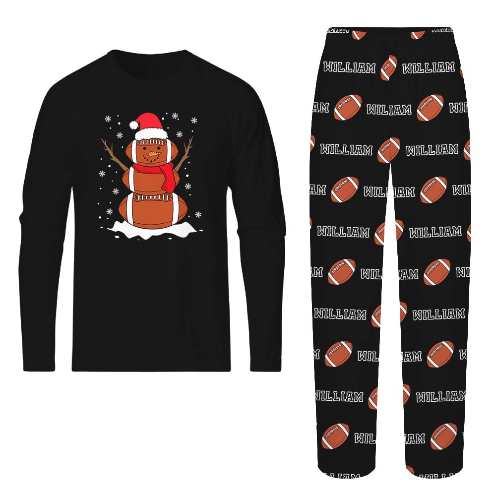 Custom American Football Snowman Christmas Pajamas With Name And Fonts Custom American Football Snowman Christmas Pajamas With Name And Fonts