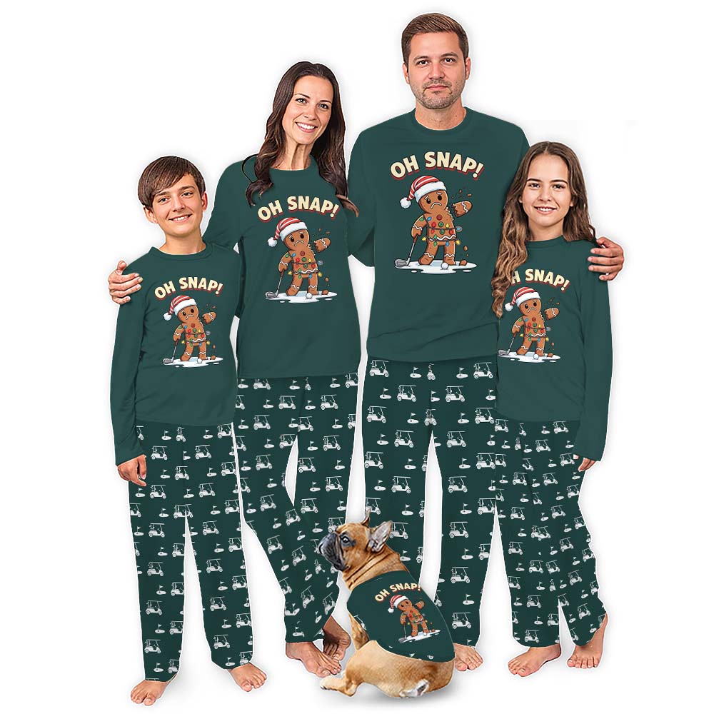 Oh Snap Gingerbread Family Christmas Pajamas In Golf Themed