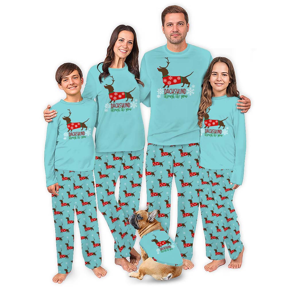Christmas Dachshund Print Pajamas For Adults With Pockets Christmas Dachshund Print Pajamas For Adults With Pockets