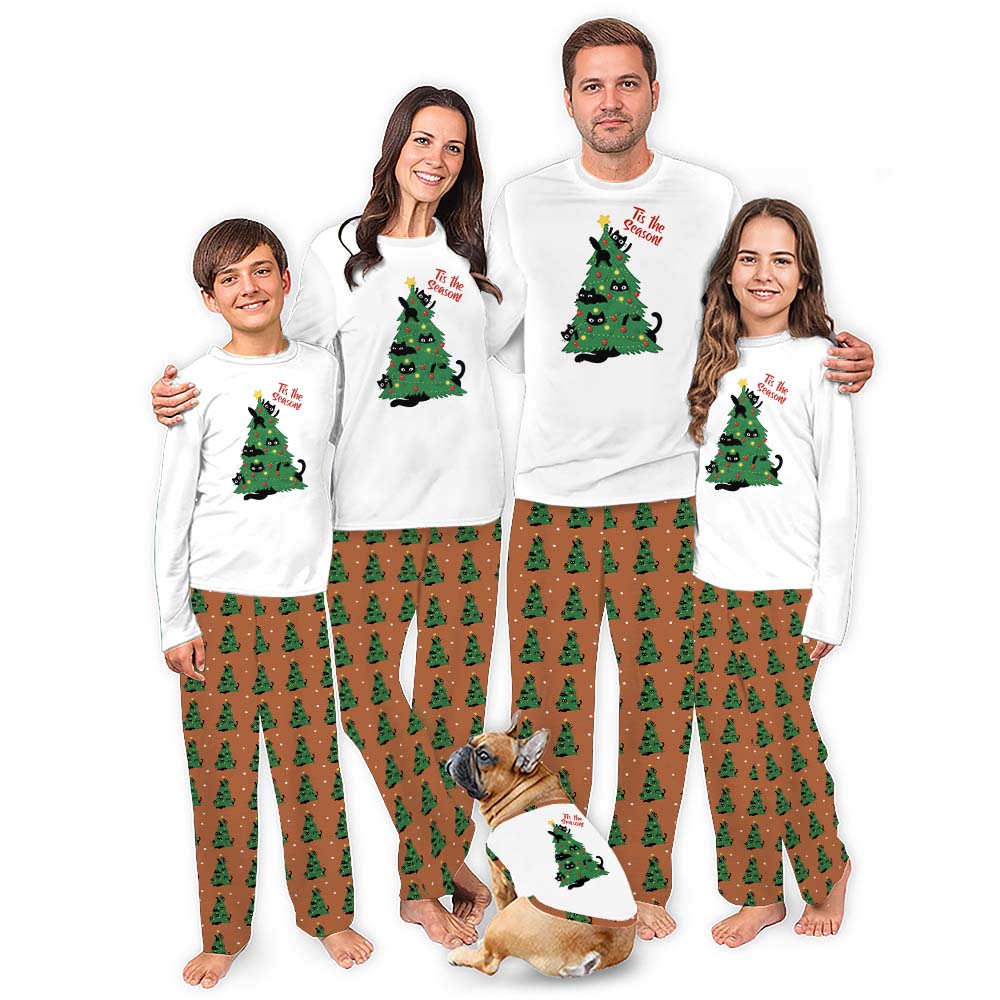 Christmas Tree Cat Print Pajamas For Adults With Plus Size Christmas Tree Cat Print Pajamas For Adults With Plus Size