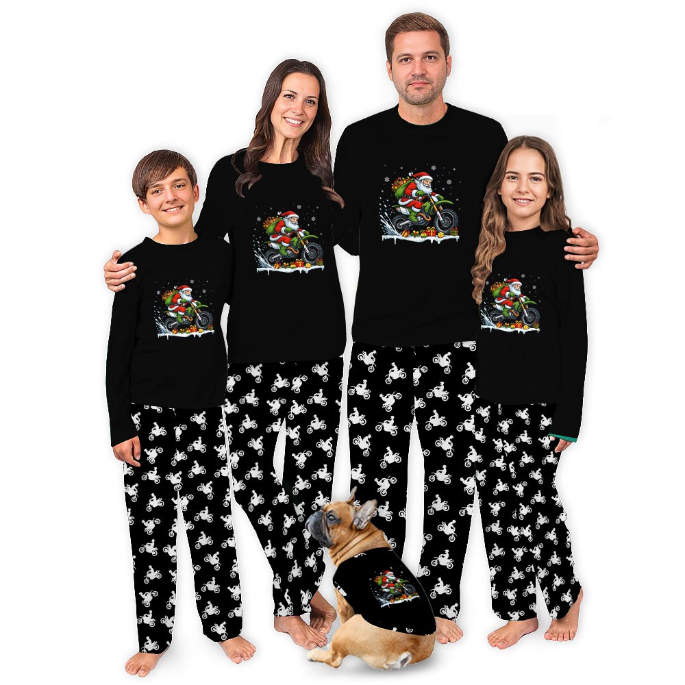 Santa Motocross Rider Dog And Owner Christmas Pajamas