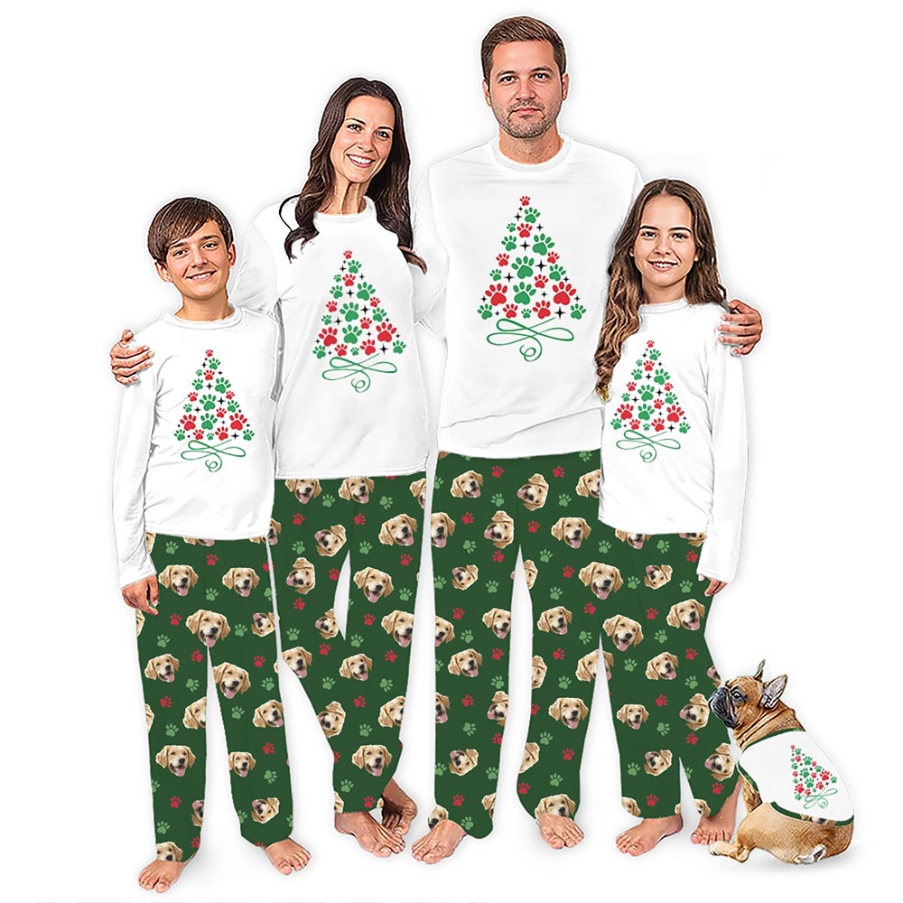 Pet Paw Christmas Tree Face Personalized Pajamas for Family Pet Paw Christmas Tree Face Personalized Pajamas for Family