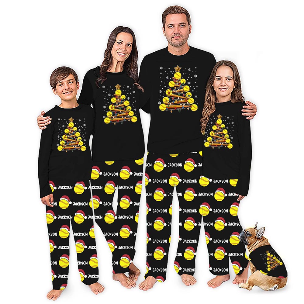 Softball Christmas Tree with Name Personalized Pajamas for Family Softball Christmas Tree with Name Personalized Pajamas for Family