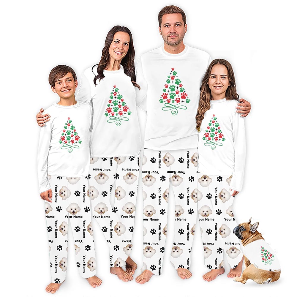 Christmas Tree Dog Paw Pajamas with Face and Name Custom