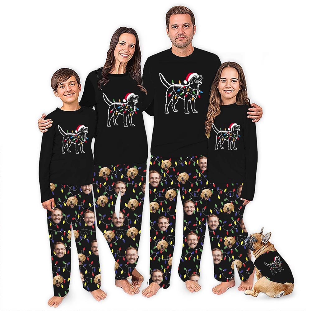 Golden Retriever Face Custom Christmas Pajamas with Christmas Light