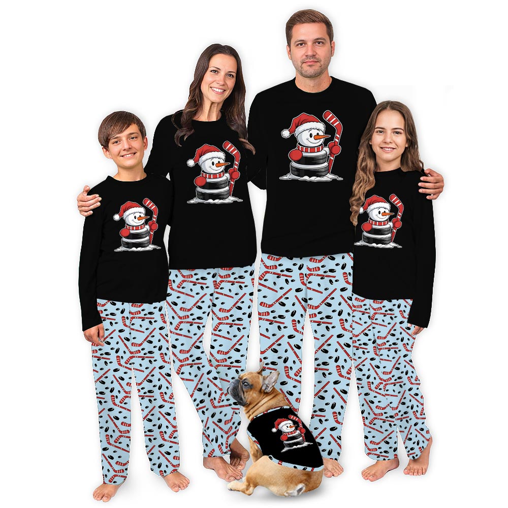 Funny Hockey Snowman Plus Size Family Christmas Pajamas
