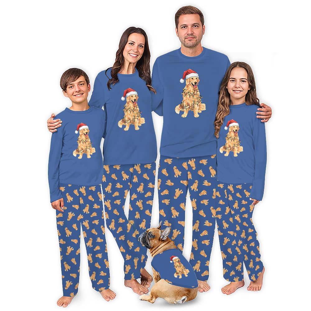 Christmas Pajamas With Golden Retrievers On Them And Pockets Included