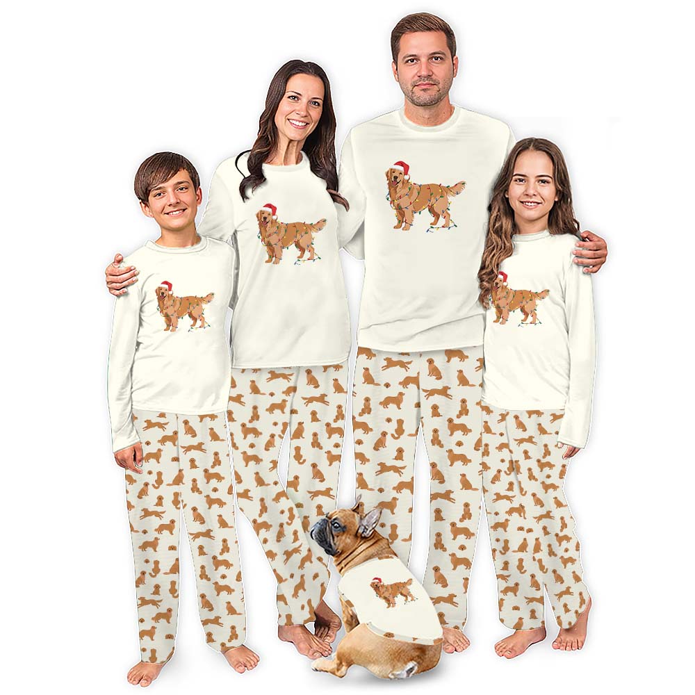 Beige Golden Retriever Christmas Pajamas With Plus And Dog Size