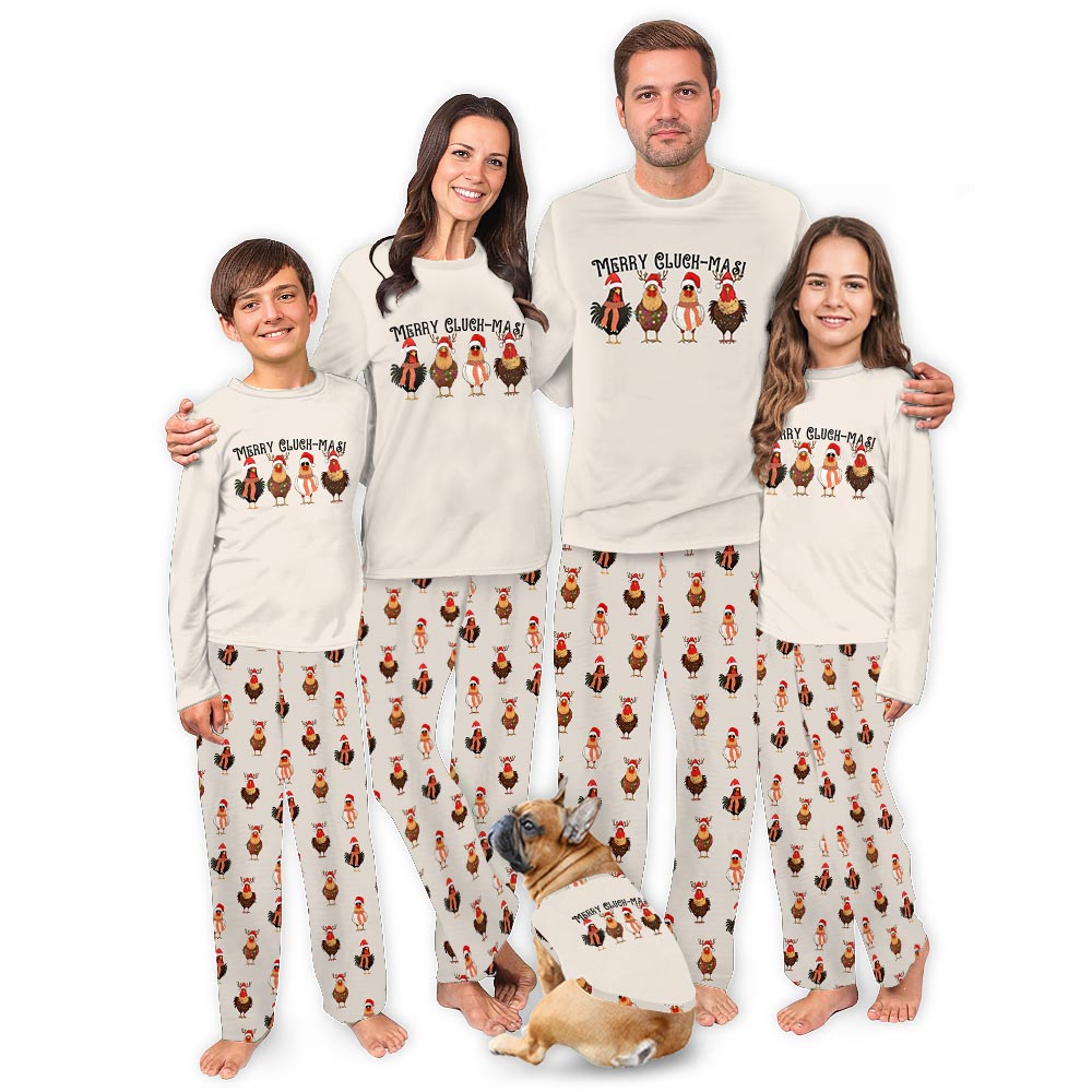 Merry Cluck Mas Christmas Chicken Dog Pajamas Matching Family