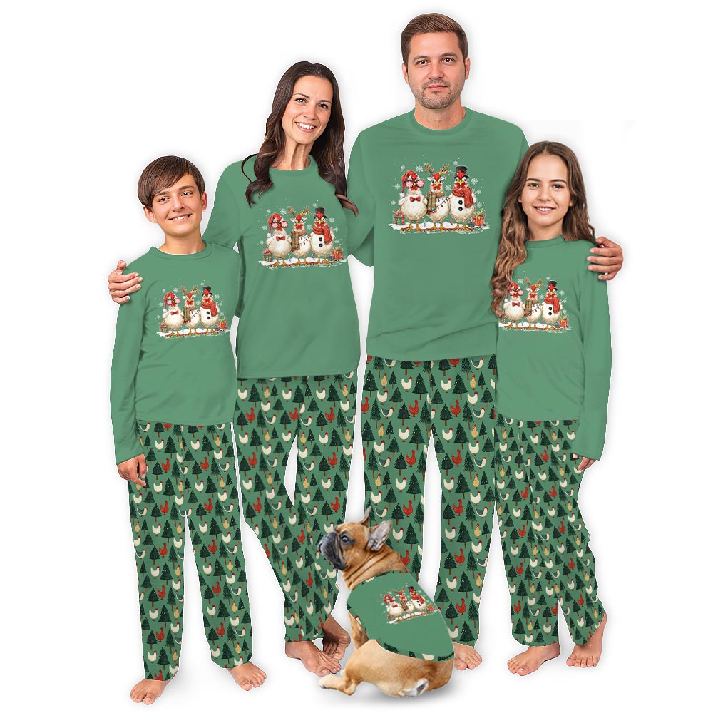 Cute Chickens with Christmas Theme Family Dog Matching Pajamas