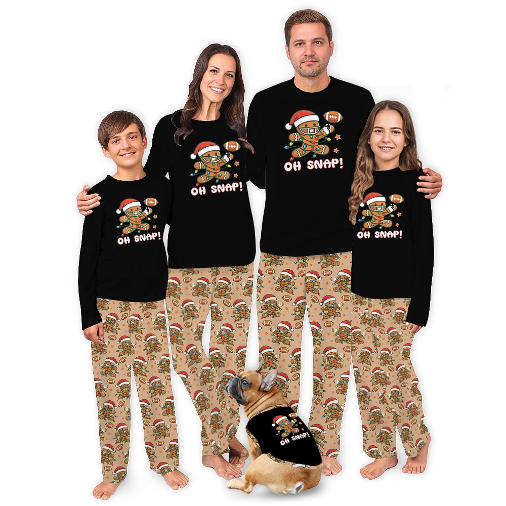 Oh Snap Gingerbread Football Cute Matching Christmas Pajamas