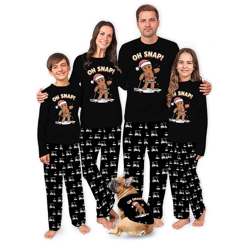 Oh Snap Gingerbread Family Christmas Pajamas In Golf Themed