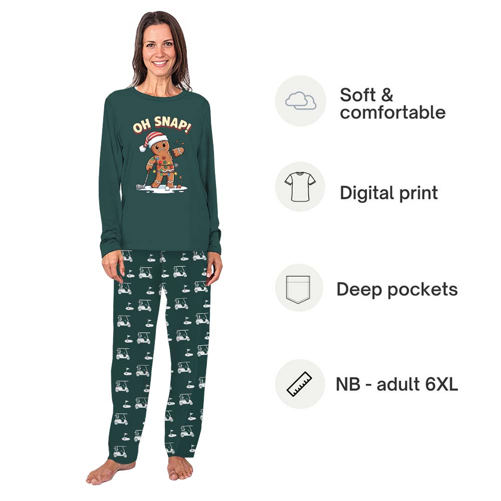 Oh Snap Gingerbread Family Christmas Pajamas In Golf Themed