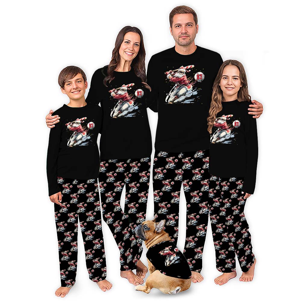 Bold Red Baseball Santa Matching Family Christmas Pajamas Plus Size Bold Red Baseball Santa Matching Family Christmas Pajamas Plus Size