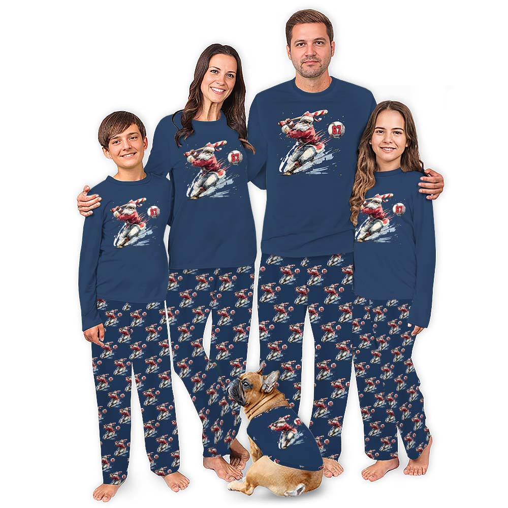 Bold Red Baseball Santa Matching Family Christmas Pajamas Plus Size Bold Red Baseball Santa Matching Family Christmas Pajamas Plus Size