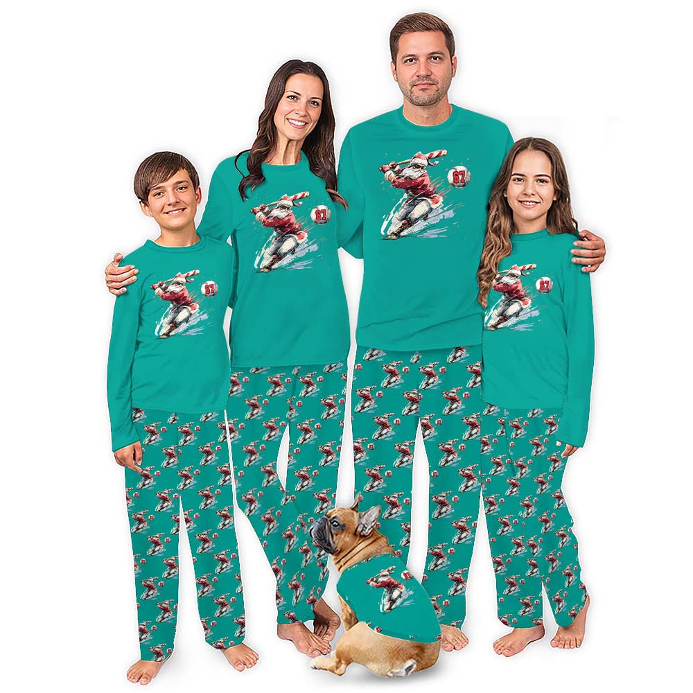 Bold Red Baseball Santa Matching Family Christmas Pajamas Plus Size Bold Red Baseball Santa Matching Family Christmas Pajamas Plus Size