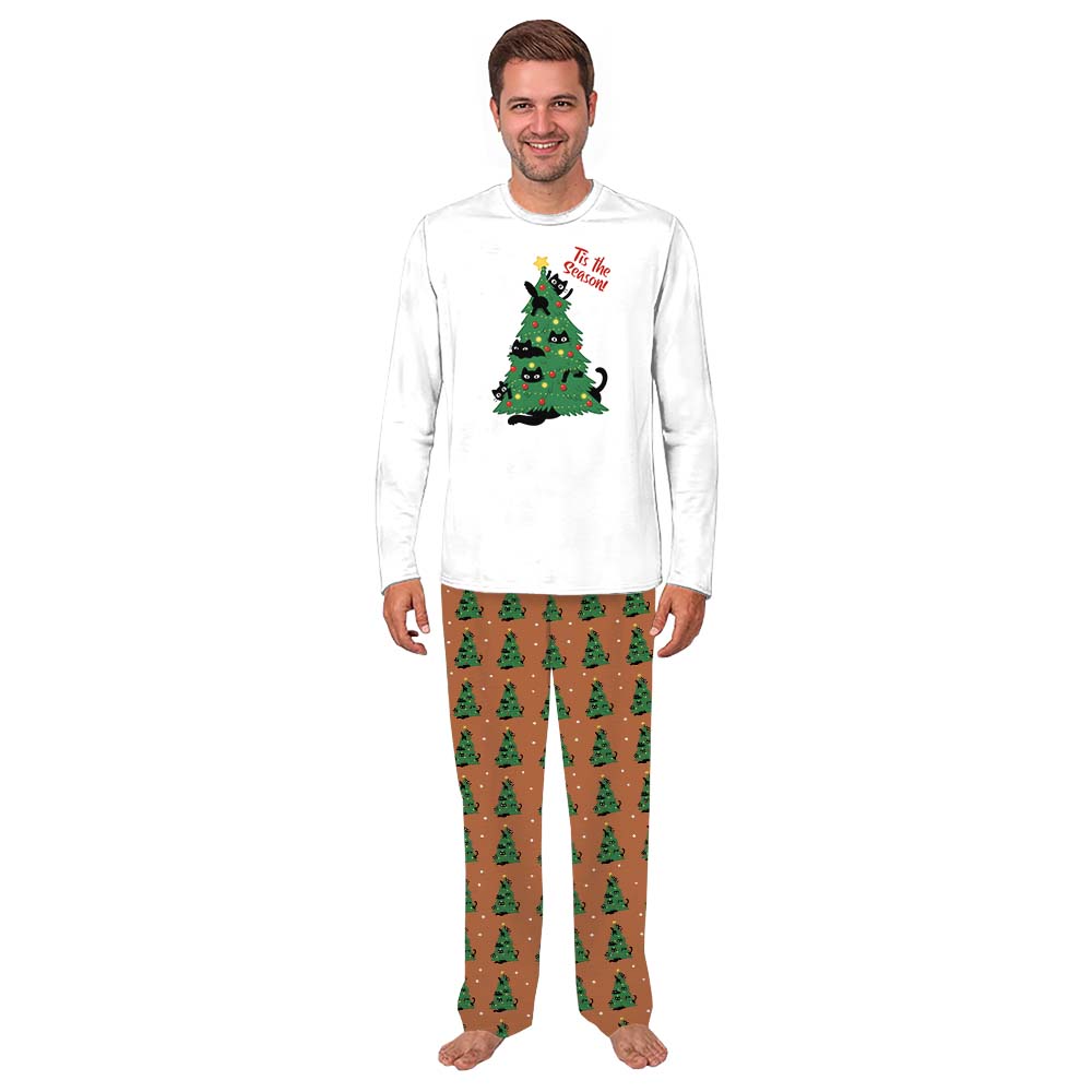 Christmas Tree Cat Print Pajamas For Adults With Plus Size Christmas Tree Cat Print Pajamas For Adults With Plus Size