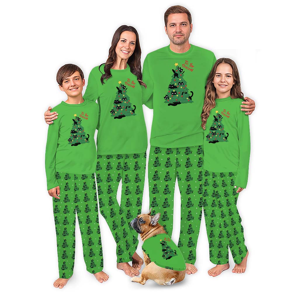 Christmas Tree Cat Print Pajamas For Adults With Plus Size Christmas Tree Cat Print Pajamas For Adults With Plus Size