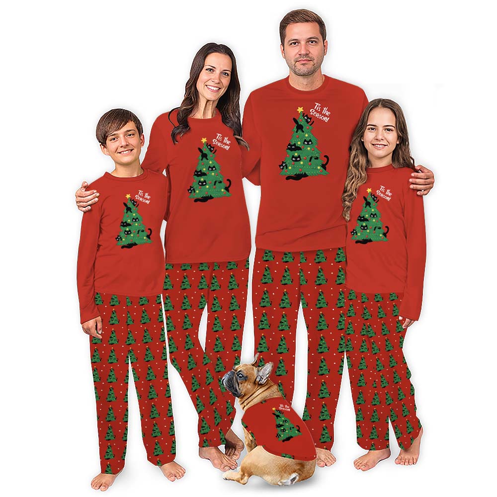 Christmas Tree Cat Print Pajamas For Adults With Plus Size Christmas Tree Cat Print Pajamas For Adults With Plus Size