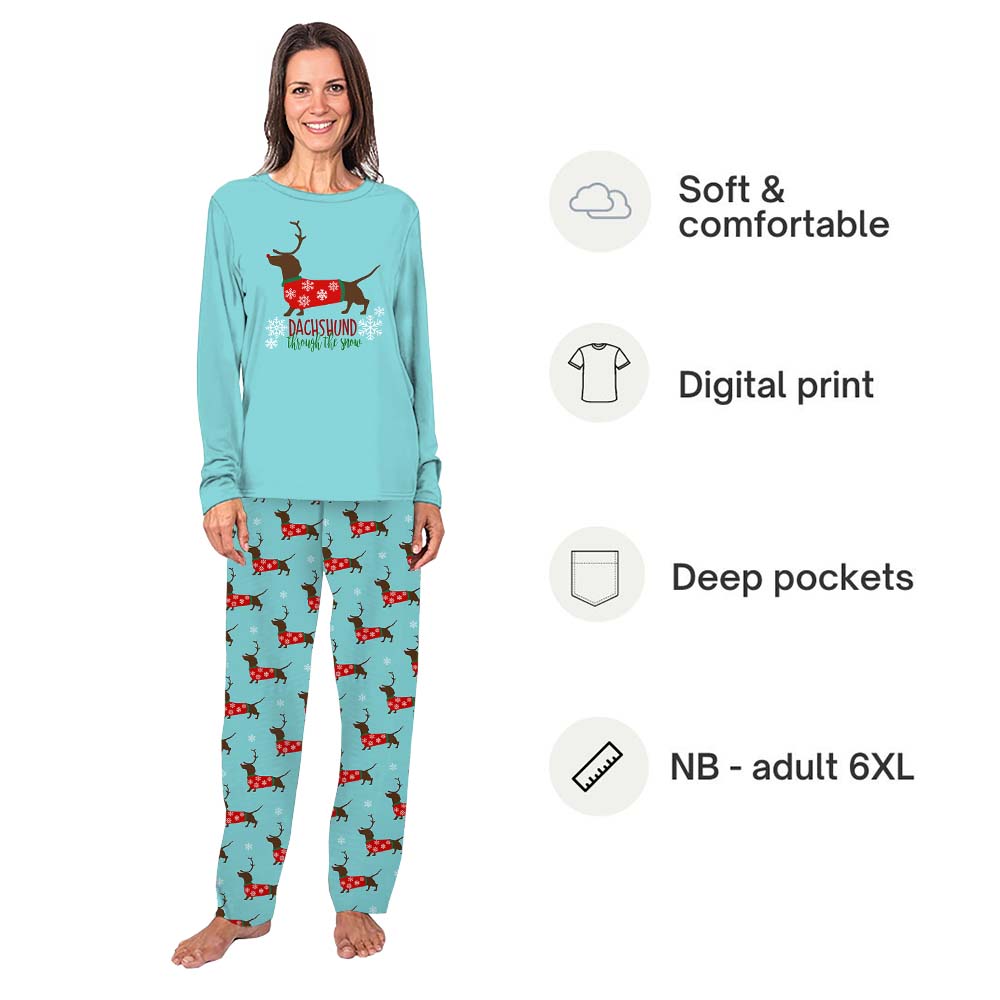 Christmas Dachshund Print Pajamas For Adults With Pockets Christmas Dachshund Print Pajamas For Adults With Pockets