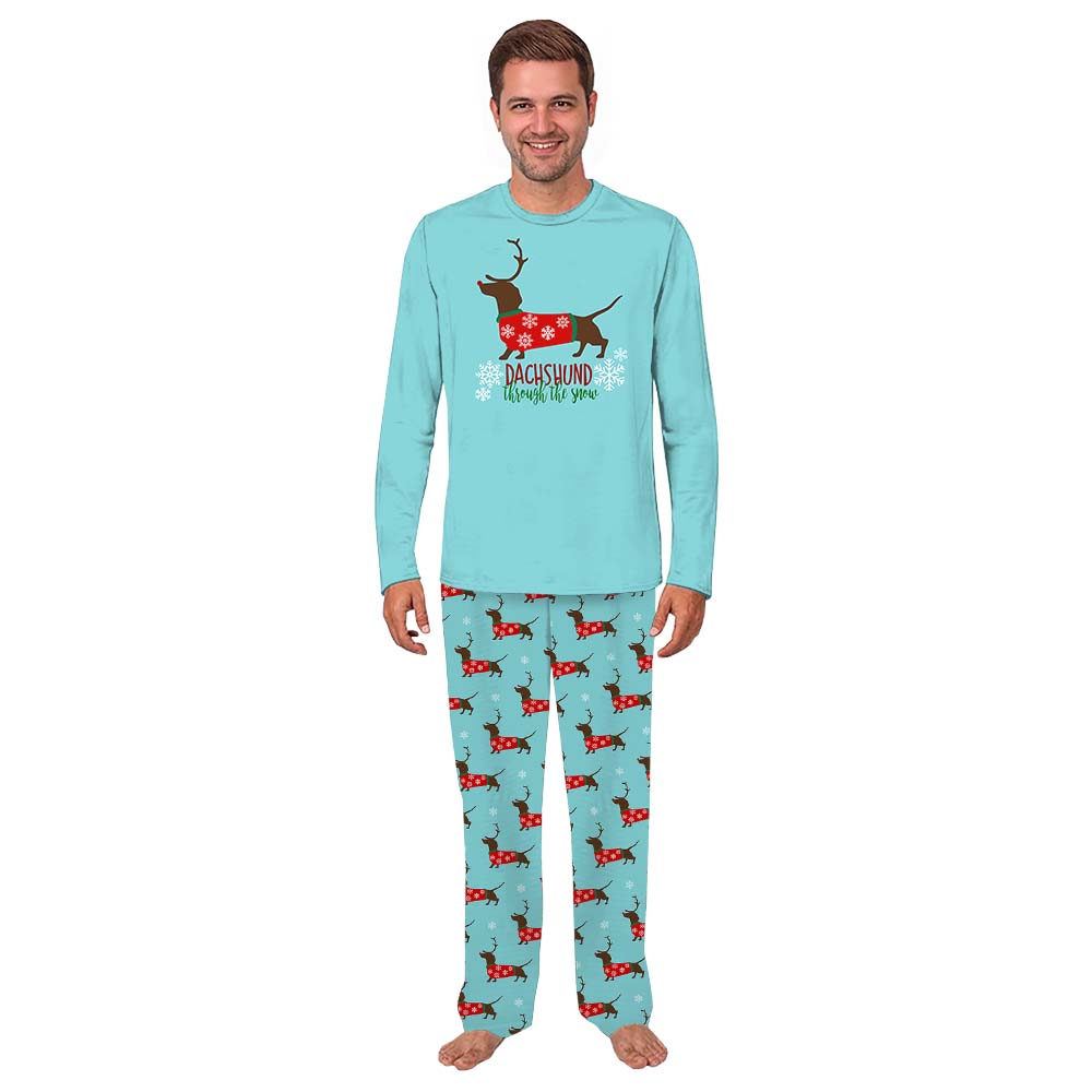 Christmas Dachshund Print Pajamas For Adults With Pockets Christmas Dachshund Print Pajamas For Adults With Pockets