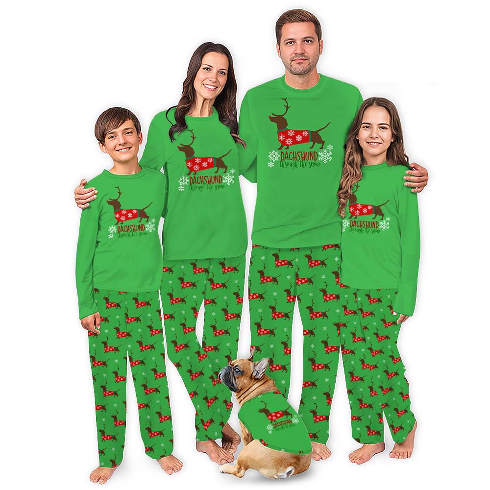 Christmas Dachshund Print Pajamas For Adults With Pockets Christmas Dachshund Print Pajamas For Adults With Pockets