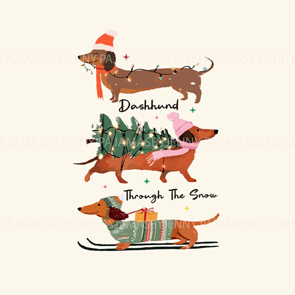Beige Through The Snow with Dachshund Matching Family Pajama Sets