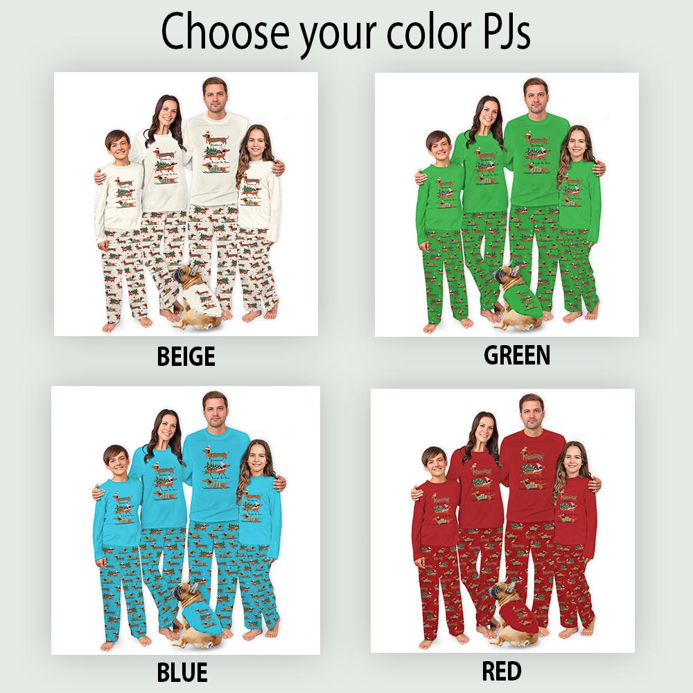Beige Through The Snow with Dachshund Matching Family Pajama Sets