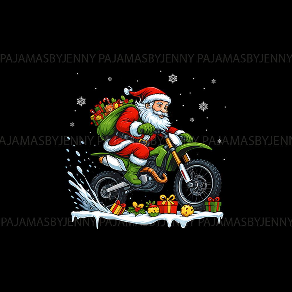 Santa Motocross Rider Dog And Owner Christmas Pajamas