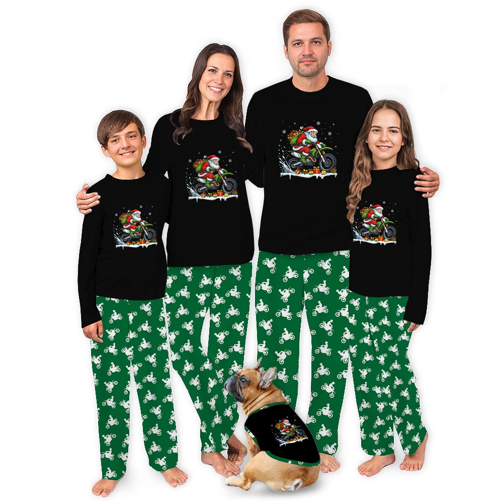 Santa Motocross Rider Dog And Owner Christmas Pajamas