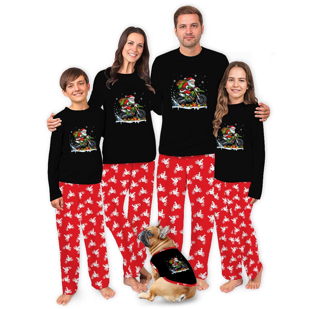 Santa Motocross Rider Dog And Owner Christmas Pajamas