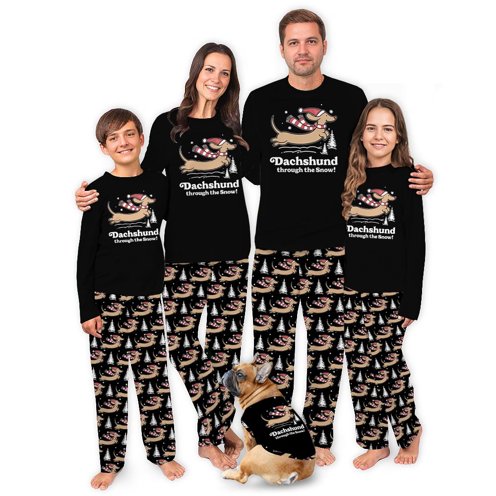 Matching christmas pajamas With Dachshund Through The Snow Matching christmas pajamas With Dachshund Through The Snow