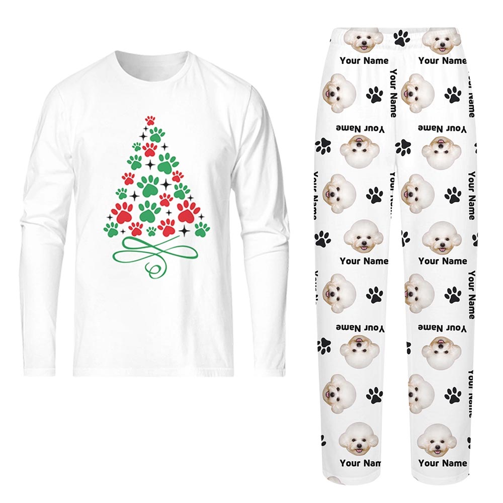 Christmas Tree Dog Paw Pajamas with Face and Name Custom