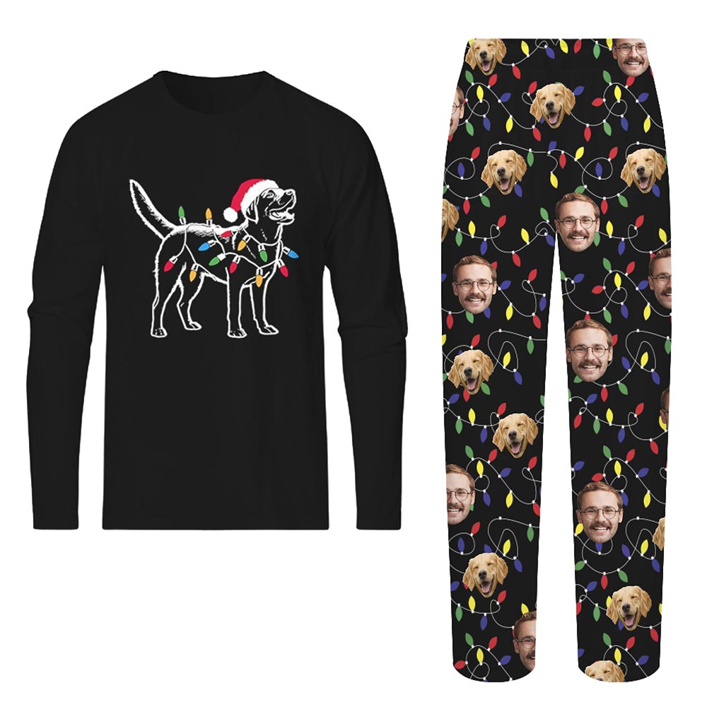 Golden Retriever Face Custom Christmas Pajamas with Christmas Light