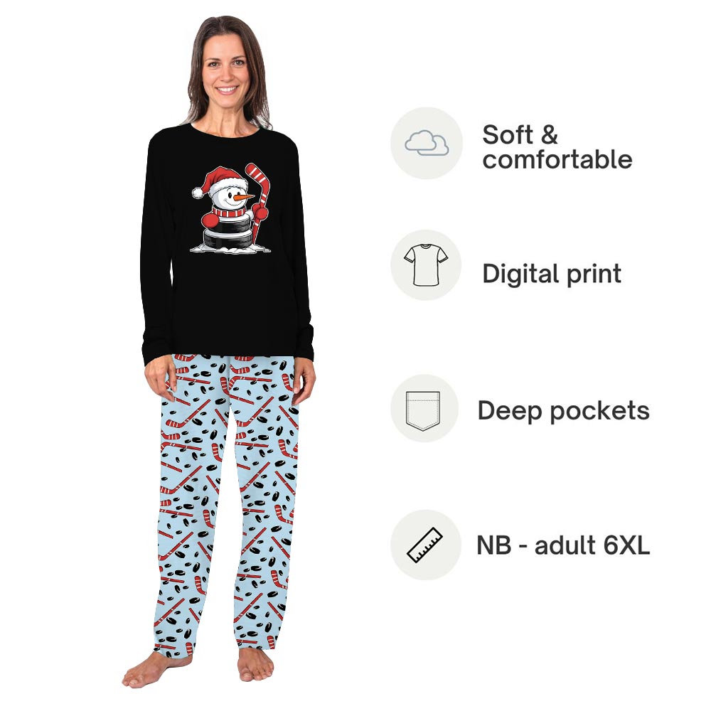Funny Hockey Snowman Plus Size Family Christmas Pajamas