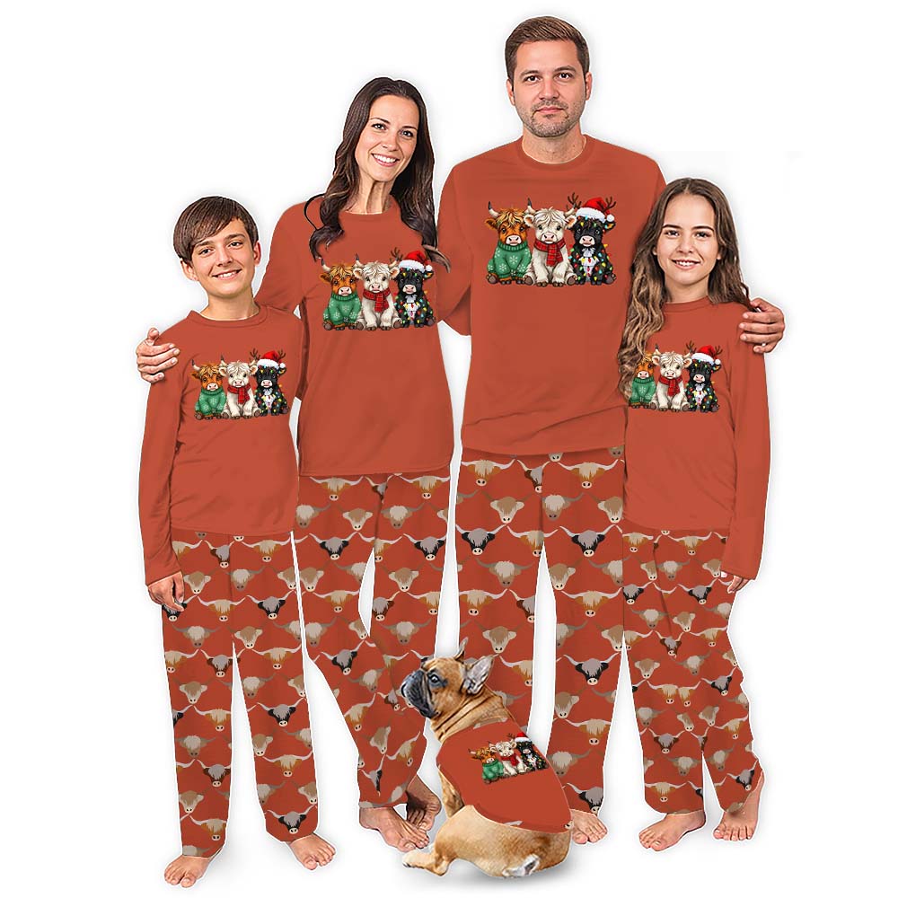 Baby Highland Cows On Green Family Christmas Pajamas With Plus Size Baby Highland Cows On Green Family Christmas Pajamas With Plus Size