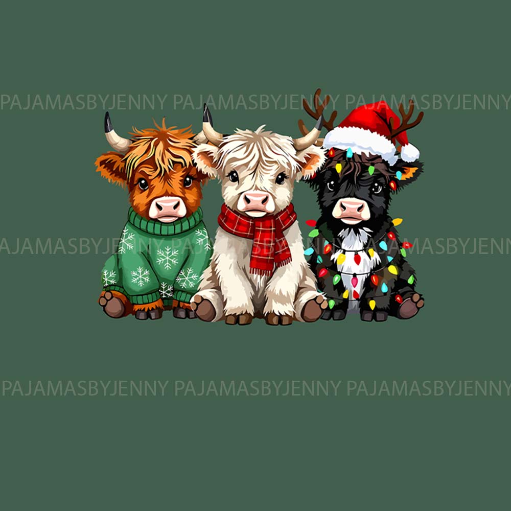 Baby Highland Cows On Green Family Christmas Pajamas With Plus Size Baby Highland Cows On Green Family Christmas Pajamas With Plus Size