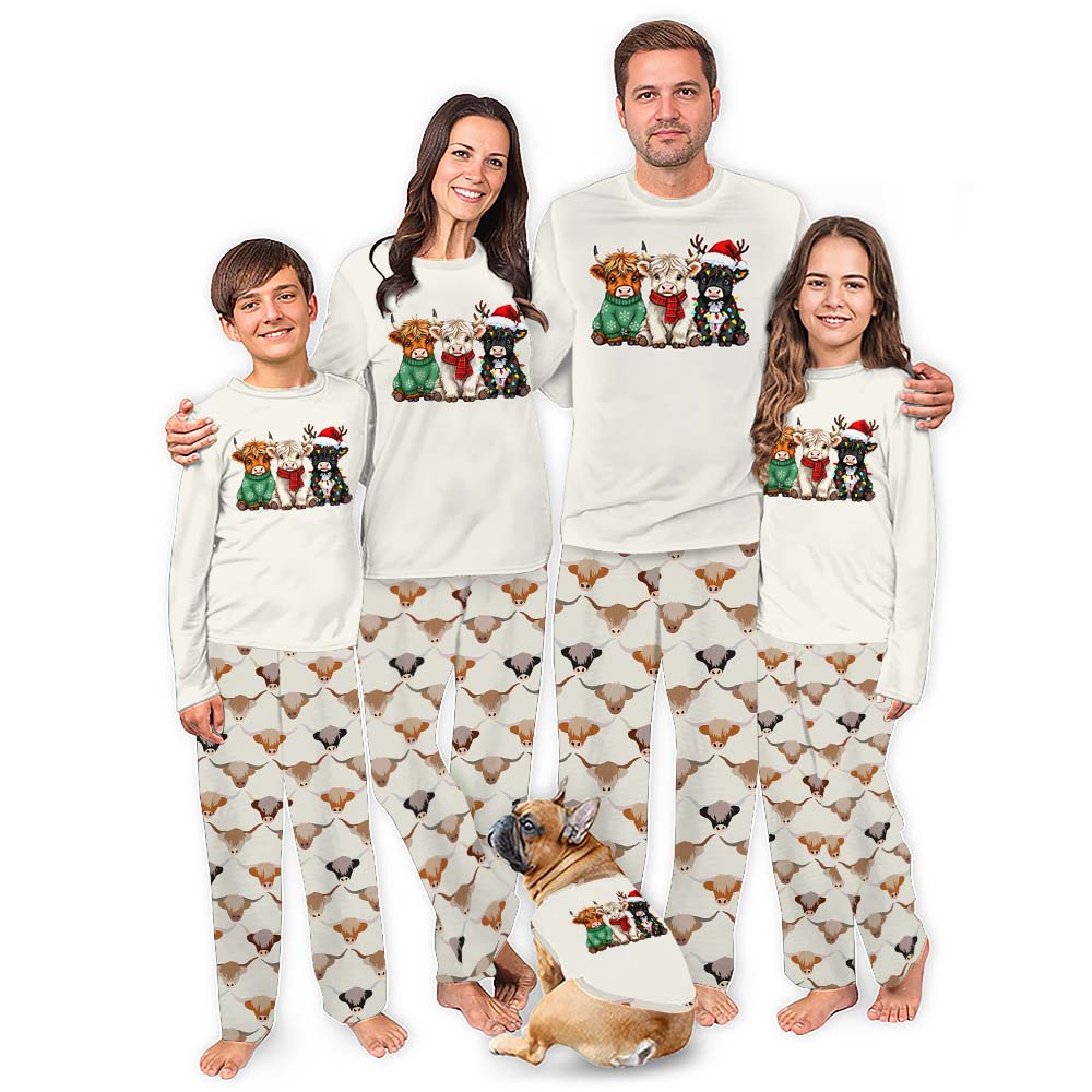 Baby Highland Cows On Green Family Christmas Pajamas With Plus Size Baby Highland Cows On Green Family Christmas Pajamas With Plus Size