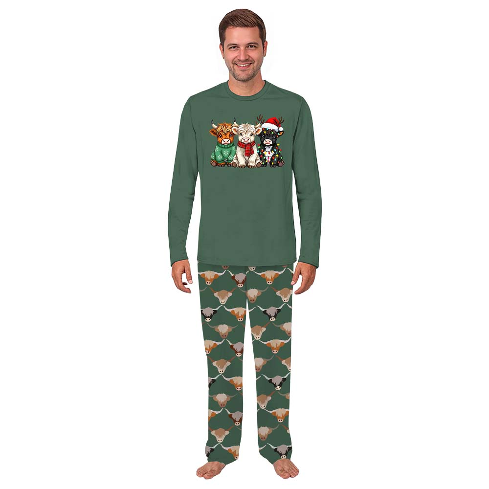 Baby Highland Cows On Green Family Christmas Pajamas With Plus Size Baby Highland Cows On Green Family Christmas Pajamas With Plus Size
