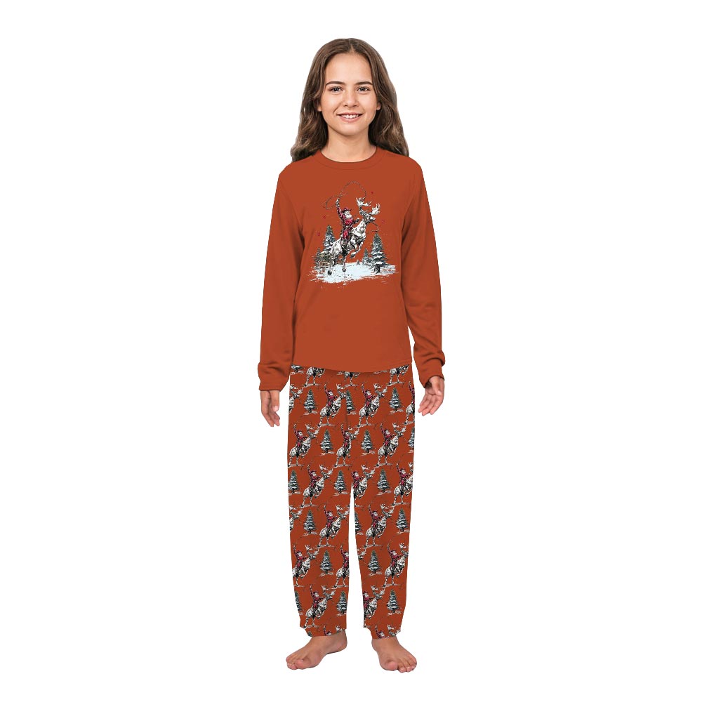Retro Cowboy Santa Clause Matching Christmas Pjs With Dogs