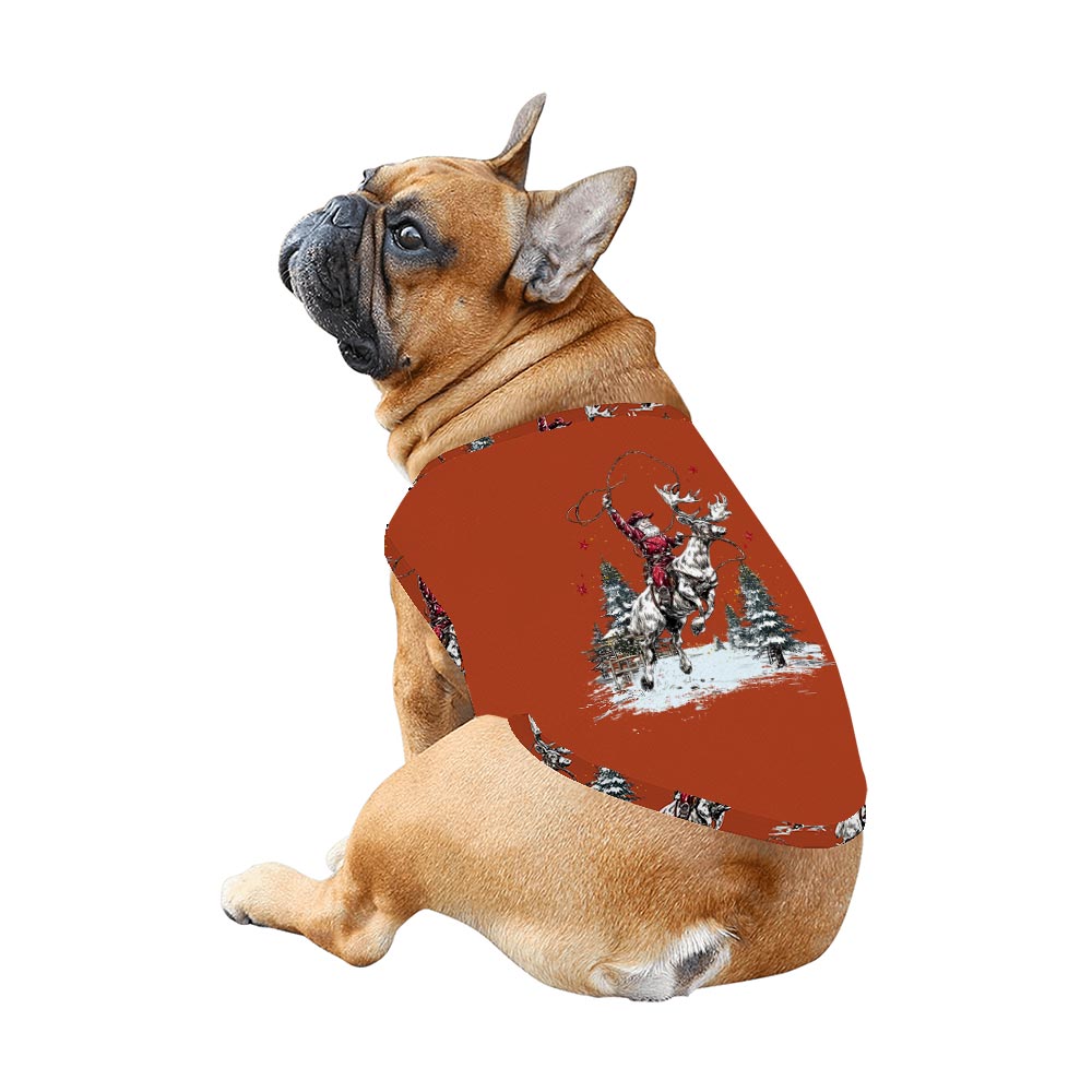 Retro Cowboy Santa Clause Matching Christmas Pjs With Dogs