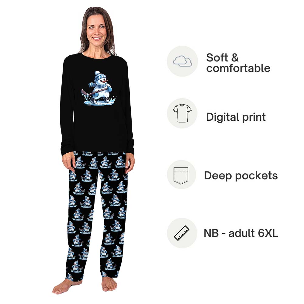 Ice Hockey Snowman Cool Matching Christmas Pajamas With Pockets